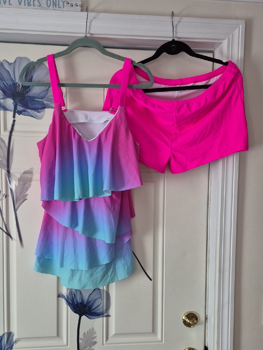 Women’s Pink Ombre Tiered Swim Top with Pink Swim Shorts